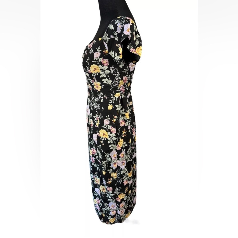 NWT Abercrombie & Fitch Floral Dress Black Small S Off the Shoulder Midi Length - Picture 3 of 5